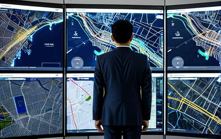 A professional data analyst of Malaysian ethnicity, focused on large, translucent holographic screens displaying intricate urban traffic flow data, overlaid with subtle topographical maps of a bustling Malaysian city. The analyst is dressed in a crisp, modest business suit, standing in a futuristic control center filled with soft ambient lighting. The screens show complex correlations and highlighted anomalies in real-time. The image emphasizes innovation and deep insights from data. Professional photography, high resolution, perfect anatomy, correct proportions, natural pose, well-formed hands, proper finger count, natural body proportions, fully clothed, appropriate attire, safe for work, appropriate content, professional.