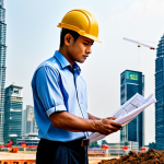 **

"A professional architect, fully clothed in a modest dress shirt and slacks, reviewing blueprints on a construction site in Kuala Lumpur, Malaysia. The Petronas Twin Towers are visible in the background. Safe for work, appropriate content, professional environment, perfect anatomy, natural pose, well-formed hands, proper finger count, natural body proportions, high quality."

**