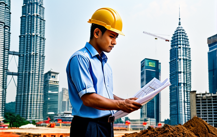 **

"A professional architect, fully clothed in a modest dress shirt and slacks, reviewing blueprints on a construction site in Kuala Lumpur, Malaysia. The Petronas Twin Towers are visible in the background. Safe for work, appropriate content, professional environment, perfect anatomy, natural pose, well-formed hands, proper finger count, natural body proportions, high quality."

**