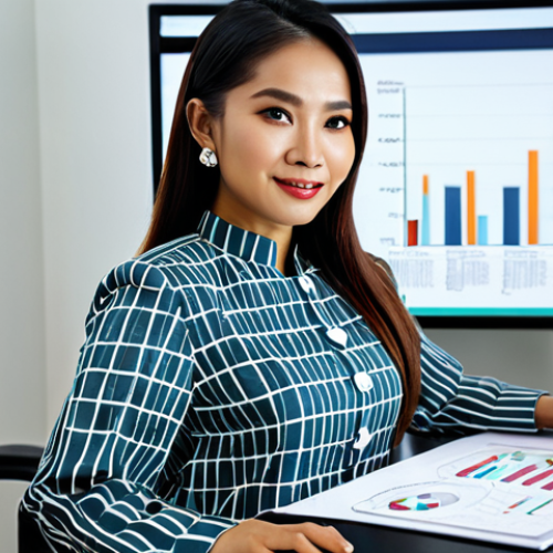 **

A successful Malaysian entrepreneur in a modern office setting, fully clothed in a stylish baju kurung. She is confidently presenting a business plan, with charts and graphs visible on a large screen. Safe for work, appropriate content, professional, perfect anatomy, natural pose, high quality.

**