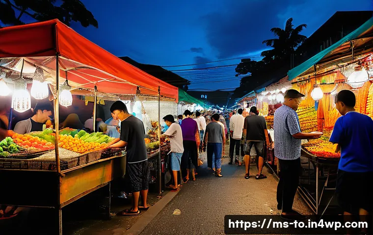 괴짜 경제학의 교육적 가치 및 활용 방법 - A vibrant Malaysian night market scene under warm streetlights, bustling with diverse local vendors ...
