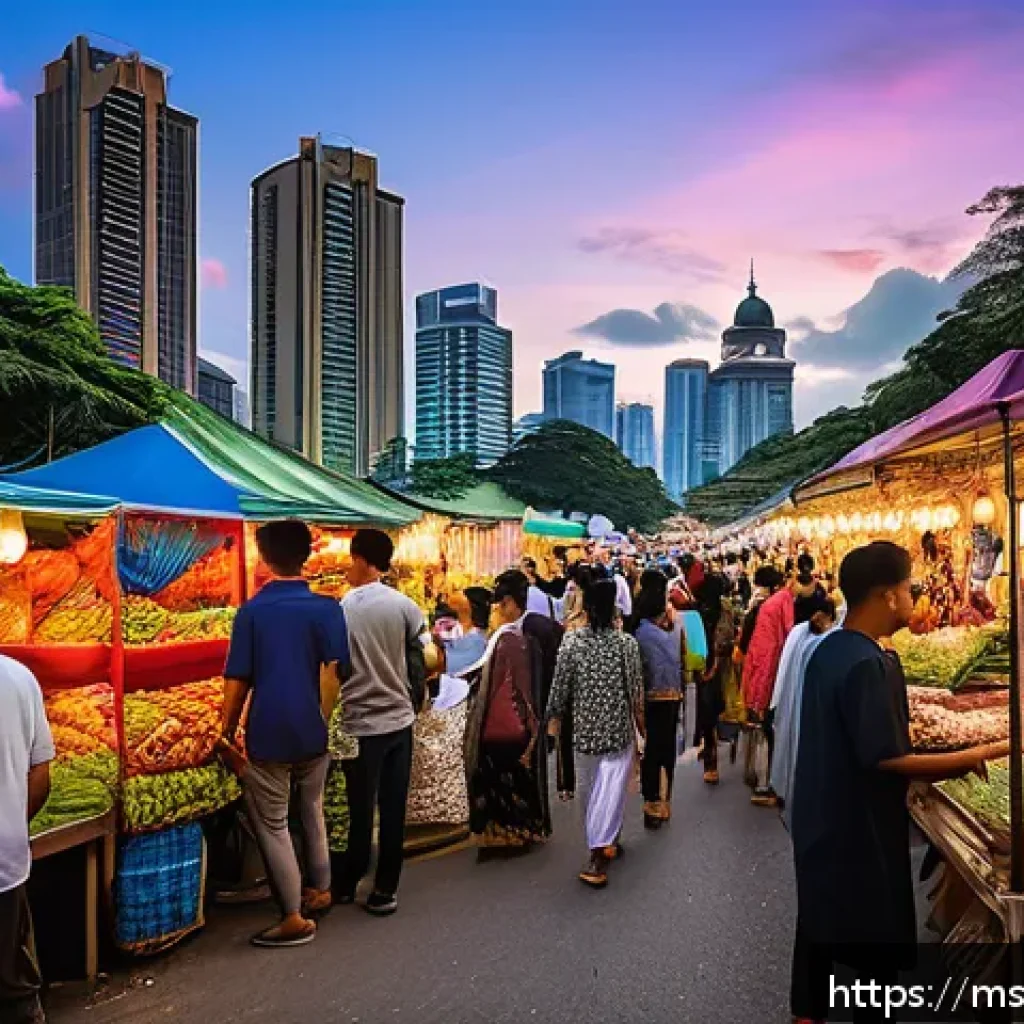괴짜 경제학으로 이해하는 사회적 동기 - A vibrant Malaysian night market scene bustling with diverse local shoppers wearing casual clothes, ...