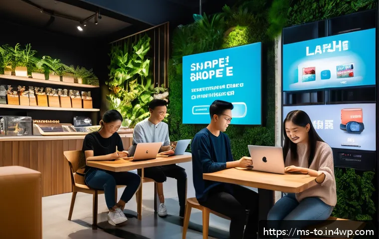 괴짜 경제학의 소비자 행동과 시장 분석 - A vibrant Malaysian urban scene showing diverse young adults shopping online using smartphones and l...