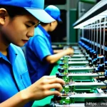 Home 19 괴짜 경제학의 접근법으로 이해하는 노동 시장 - A modern Malaysian electronics factory in Penang showcasing advanced automation: sleek robotic arms ...